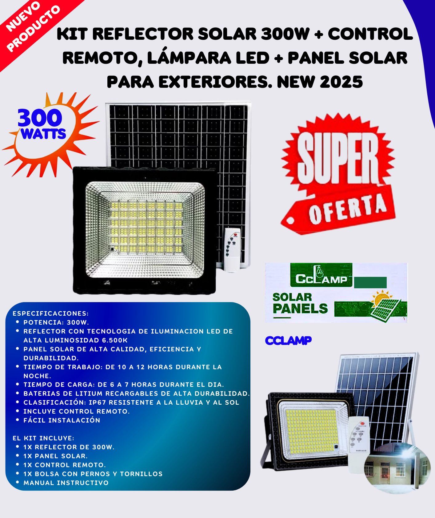 Miniatura 1 de Kit Reflector Solar 300W + Control CLAMP